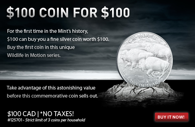 加拿大皇家製幣廠發布歷史上首枚售價$100的$100純銀幣